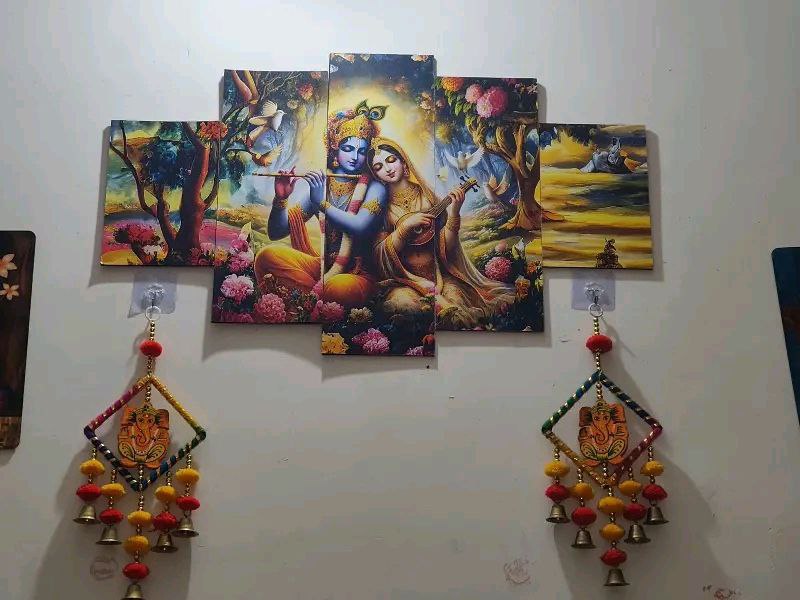 Beautiful Radha Krishna Wall Hanging Painting for Home Décor 5-Piece Wall Painting (Canvas Frame) Digital Reprint.