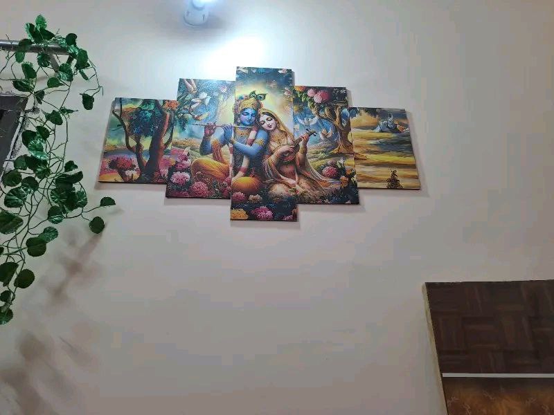 Beautiful Radha Krishna Wall Hanging Painting for Home Décor 5-Piece Wall Painting (Canvas Frame) Digital Reprint.