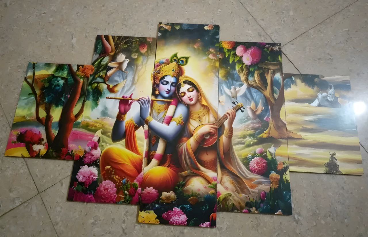 Beautiful Radha Krishna Wall Hanging Painting for Home Décor 5-Piece Wall Painting (Canvas Frame) Digital Reprint.