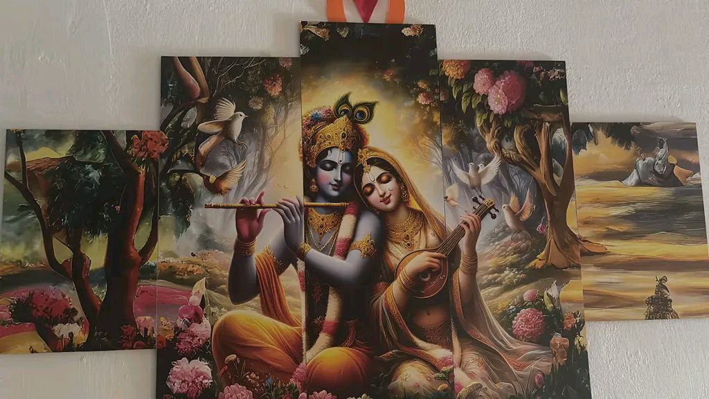 Beautiful Radha Krishna Wall Hanging Painting for Home Décor 5-Piece Wall Painting (Canvas Frame) Digital Reprint.