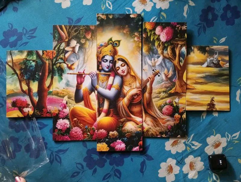 Beautiful Radha Krishna Wall Hanging Painting for Home Décor 5-Piece Wall Painting (Canvas Frame) Digital Reprint.