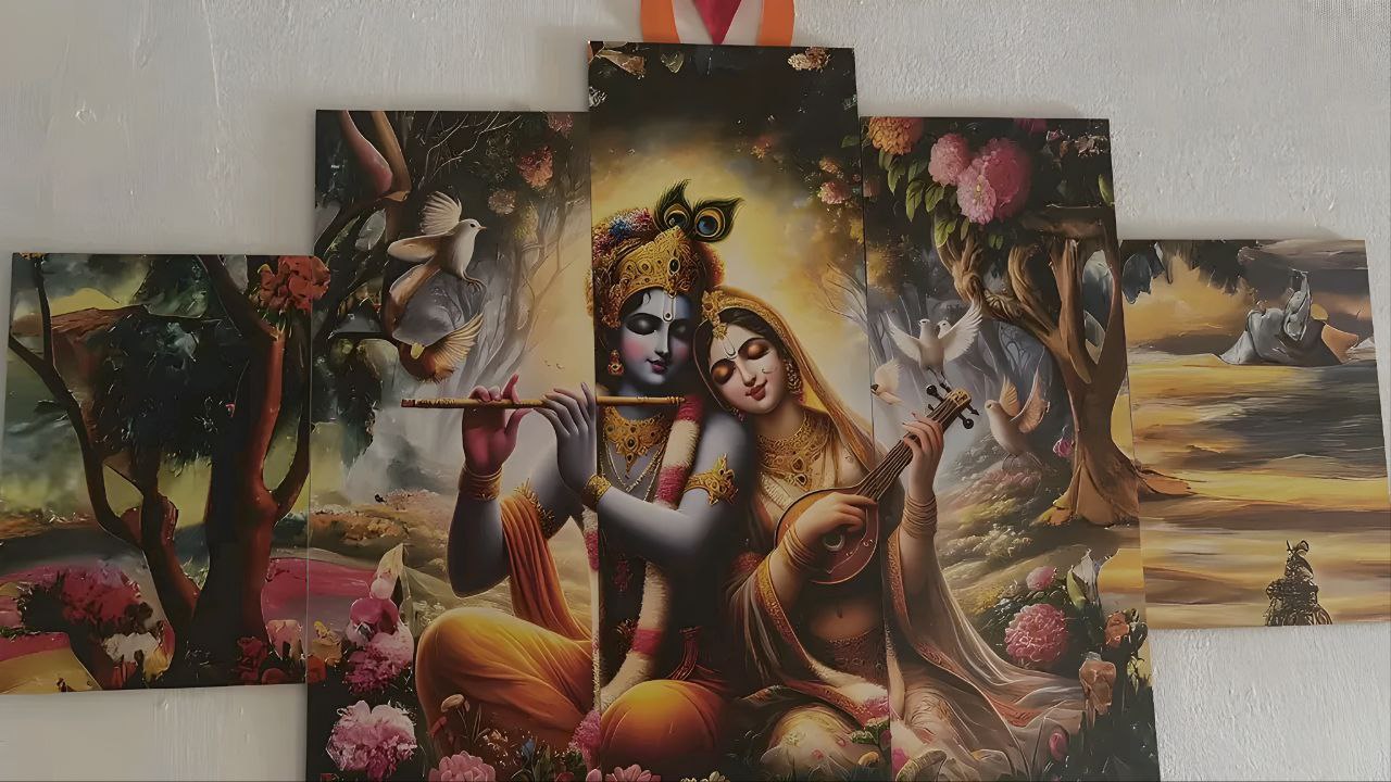 Beautiful Radha Krishna Wall Hanging Painting for Home Décor 5-Piece Wall Painting (Canvas Frame) Digital Reprint.